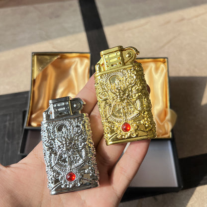 Sculpted Dragon Butane Lighter with Ruby Gem