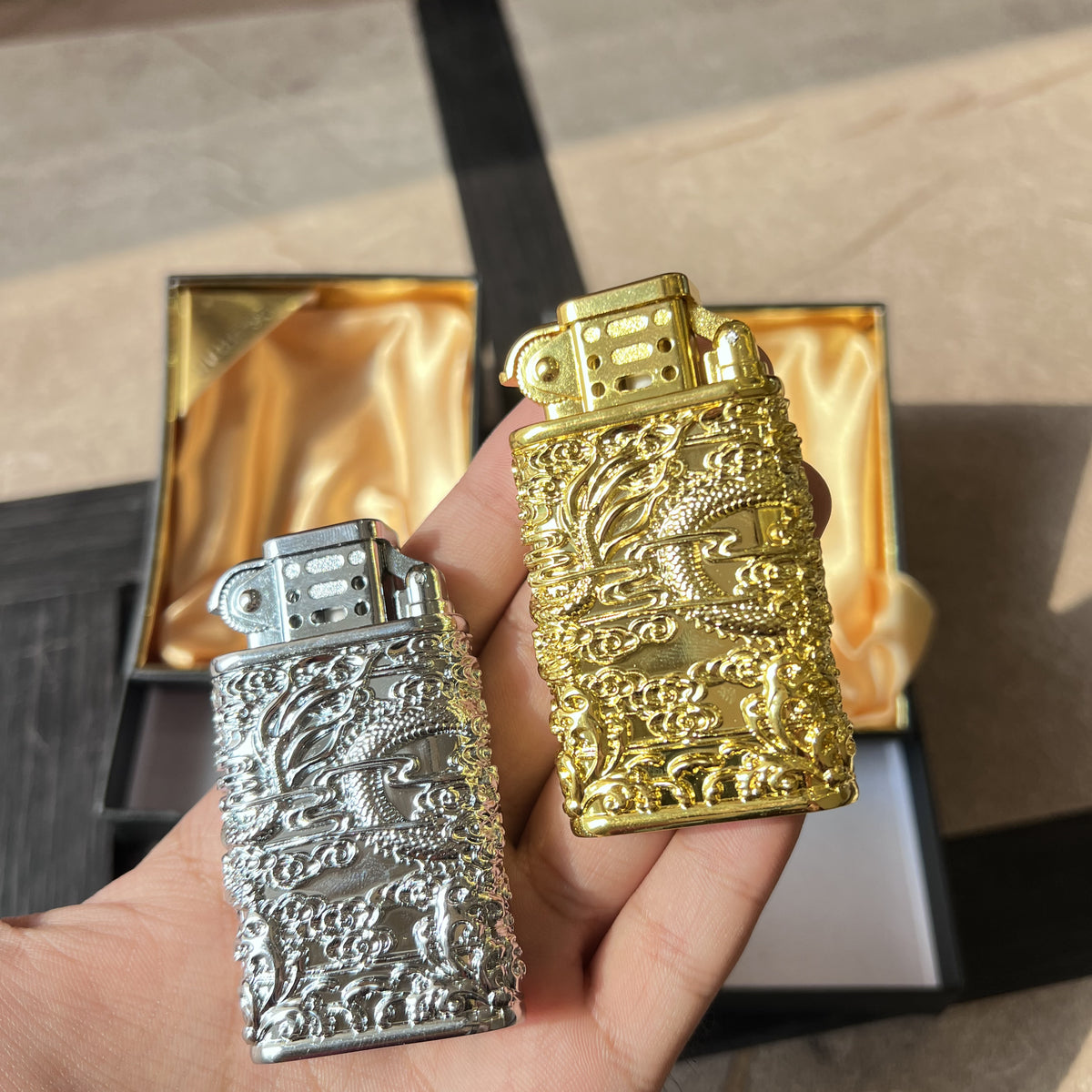 Sculpted Dragon Butane Lighter with Ruby Gem