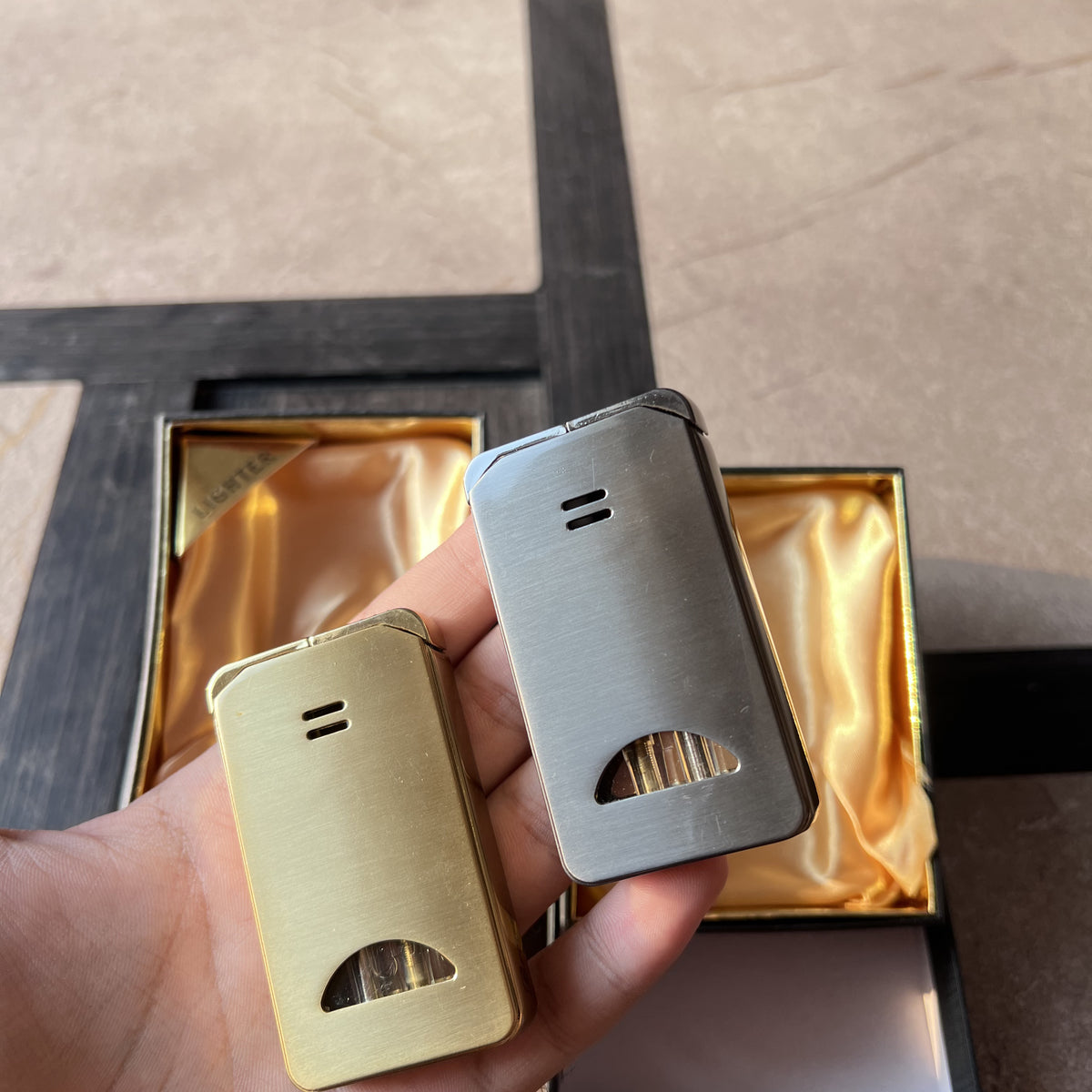 Dual-Flame Windproof Butane Lighter with Fuel Window