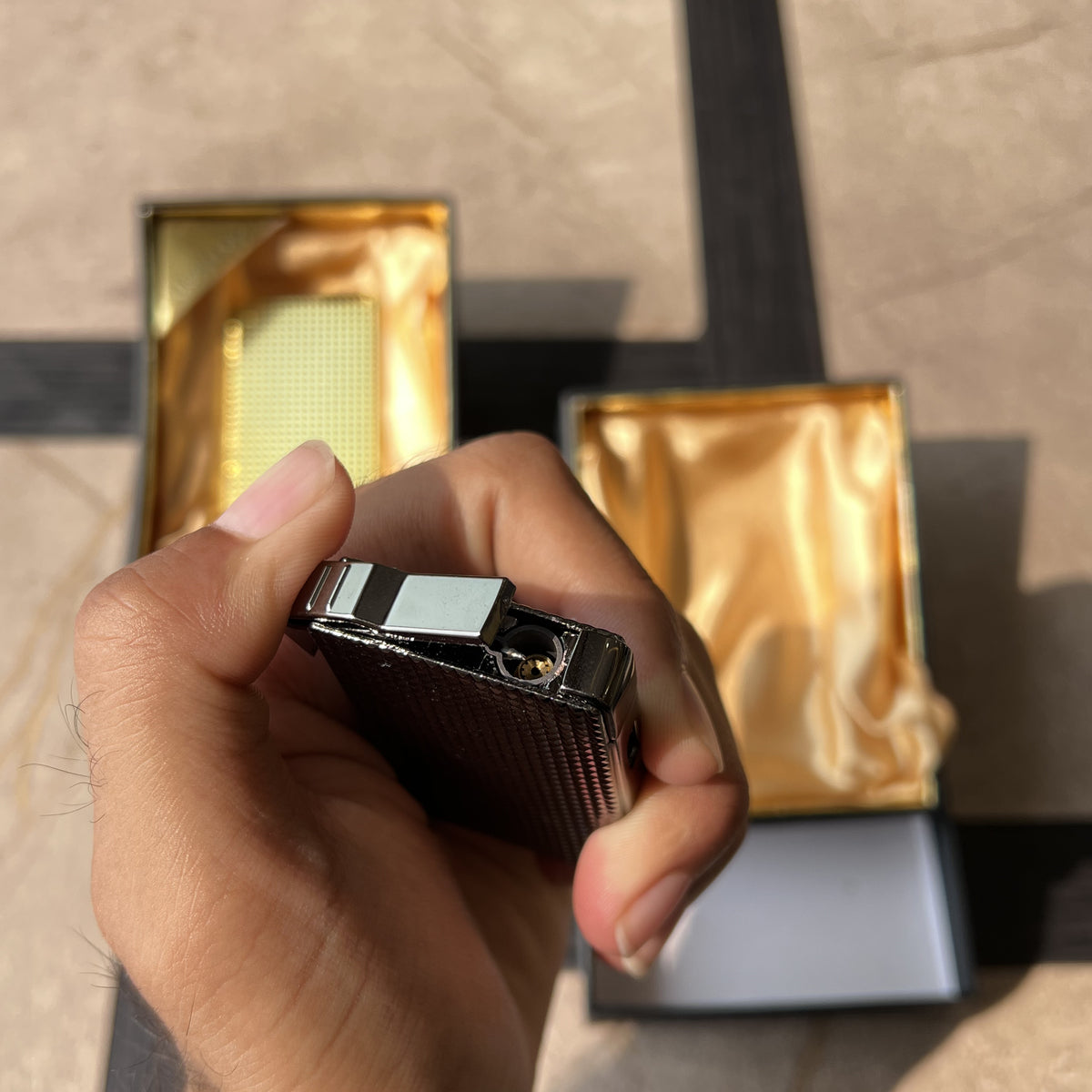 Textured Metal Side-Press Torch Lighter