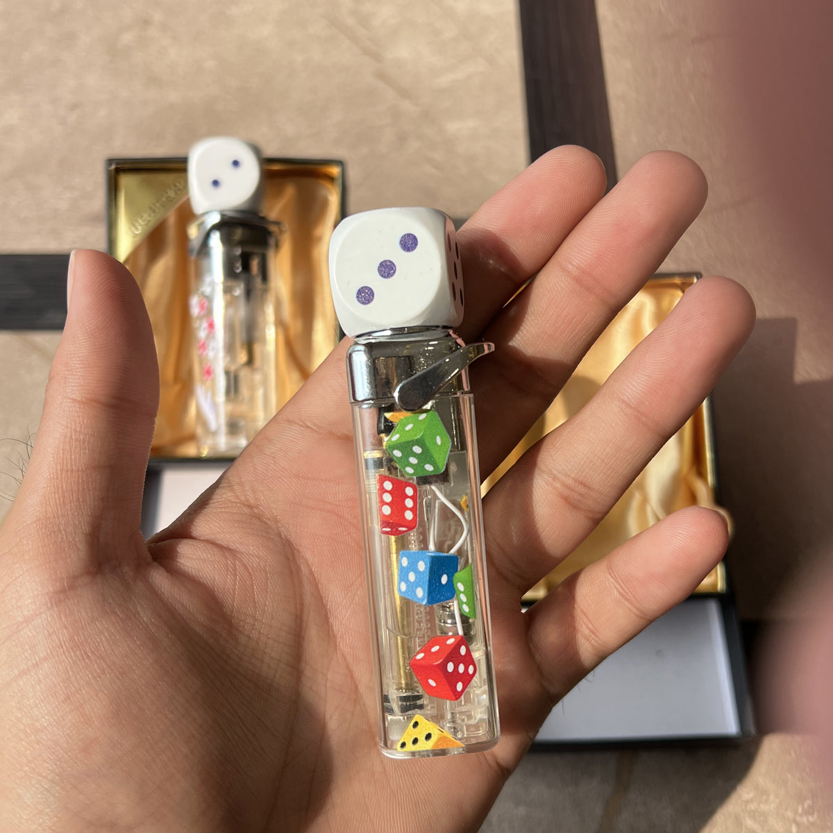 Clear Floating Dice Torch Lighter with LED Glow