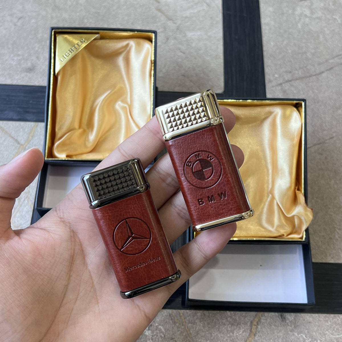 Leather Luxury Car Emblem Lighter