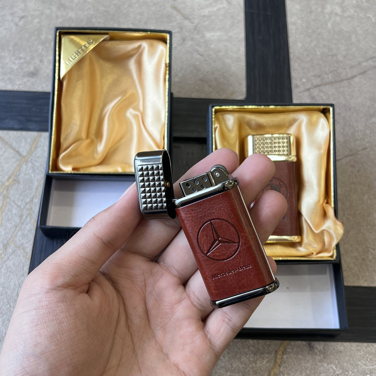 Leather Luxury Car Emblem Lighter