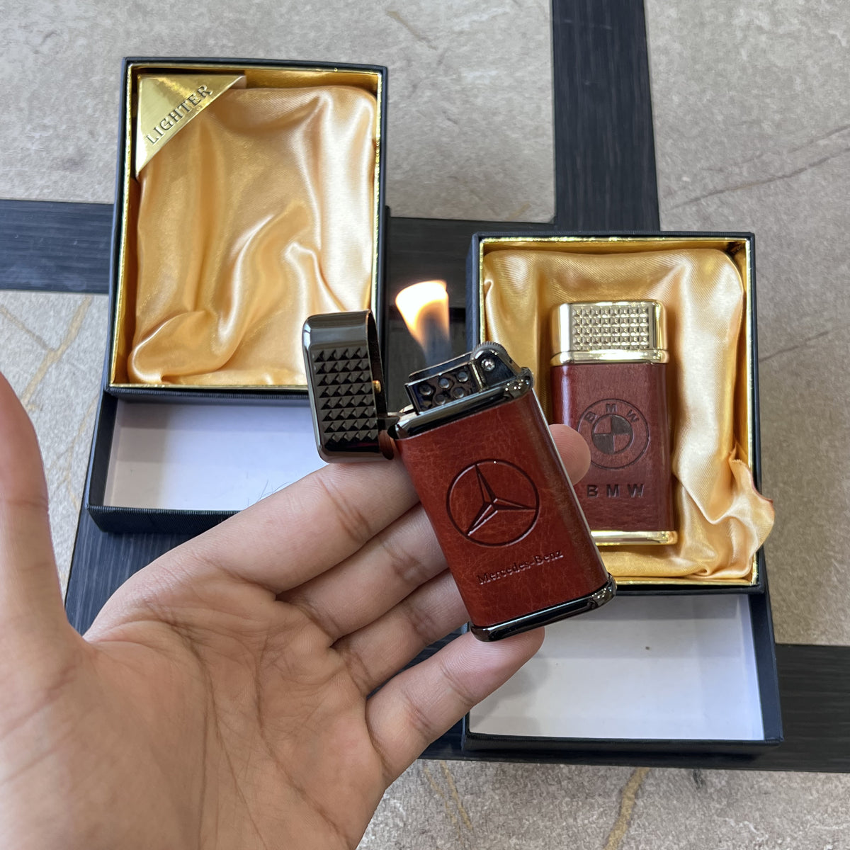 Leather Luxury Car Emblem Lighter