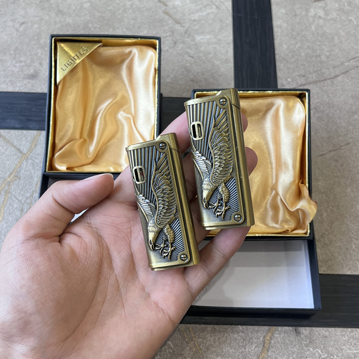 Vintage Brass Eagle Jet Flame Lighter with Fuel Window
