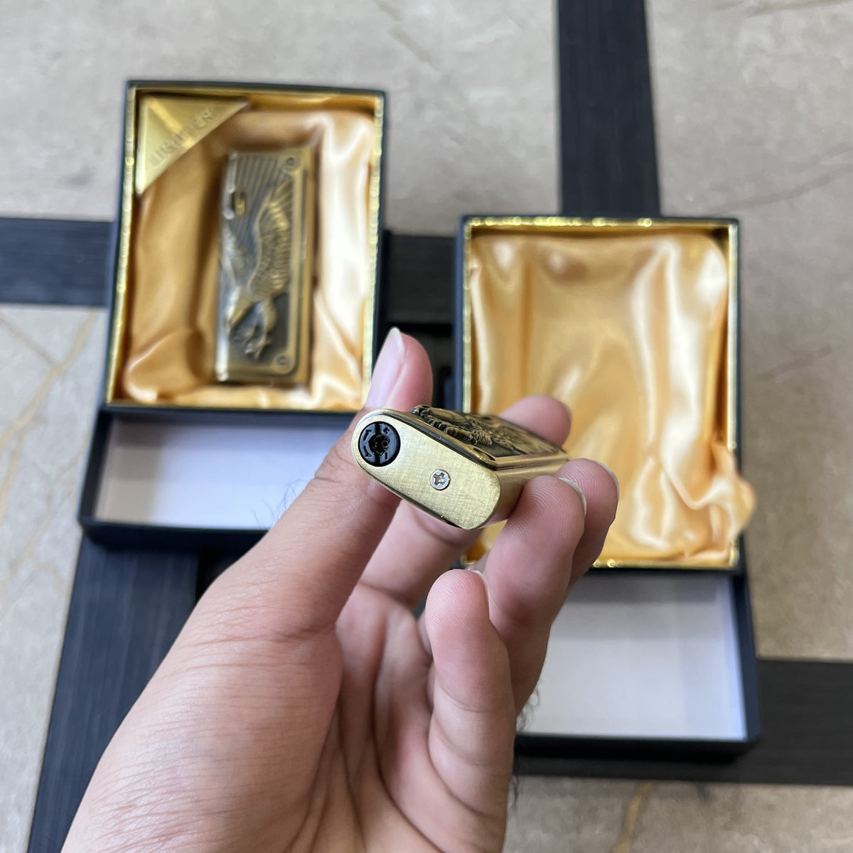 Vintage Brass Eagle Jet Flame Lighter with Fuel Window