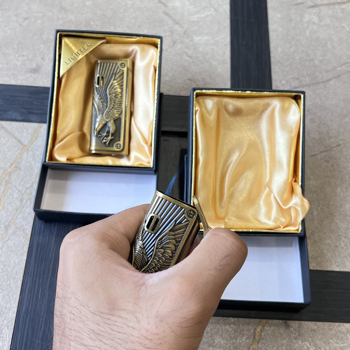 Vintage Brass Eagle Jet Flame Lighter with Fuel Window