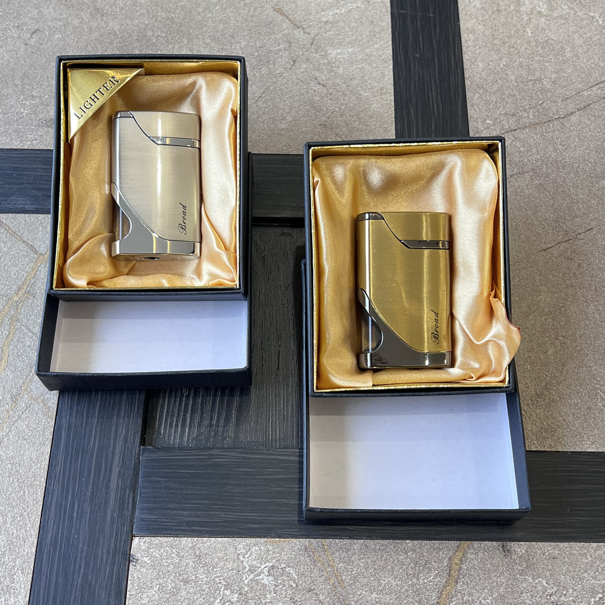 Brushed Metal Side-Press Lighter with Fuel Window