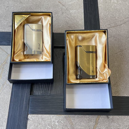 Brushed Metal Side-Press Lighter with Fuel Window