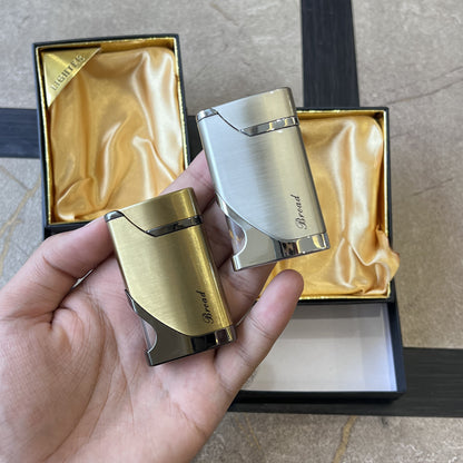 Brushed Metal Side-Press Lighter with Fuel Window
