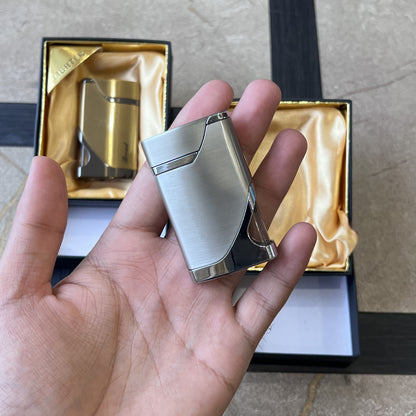 Brushed Metal Side-Press Lighter with Fuel Window