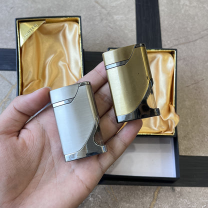 Brushed Metal Side-Press Lighter with Fuel Window