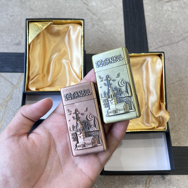 Embossed Istanbul Flip-Top Jet Lighter with Fuel Window