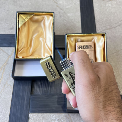 Embossed Istanbul Flip-Top Jet Lighter with Fuel Window