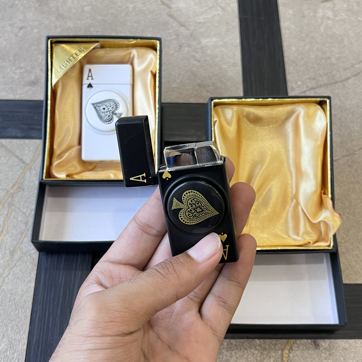 Playing Card Dual Flame Lighter with Fidget Spinner