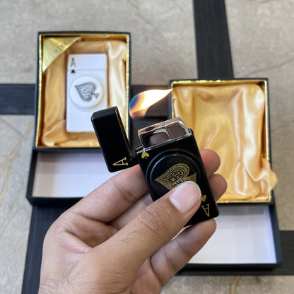 Playing Card Dual Flame Lighter with Fidget Spinner