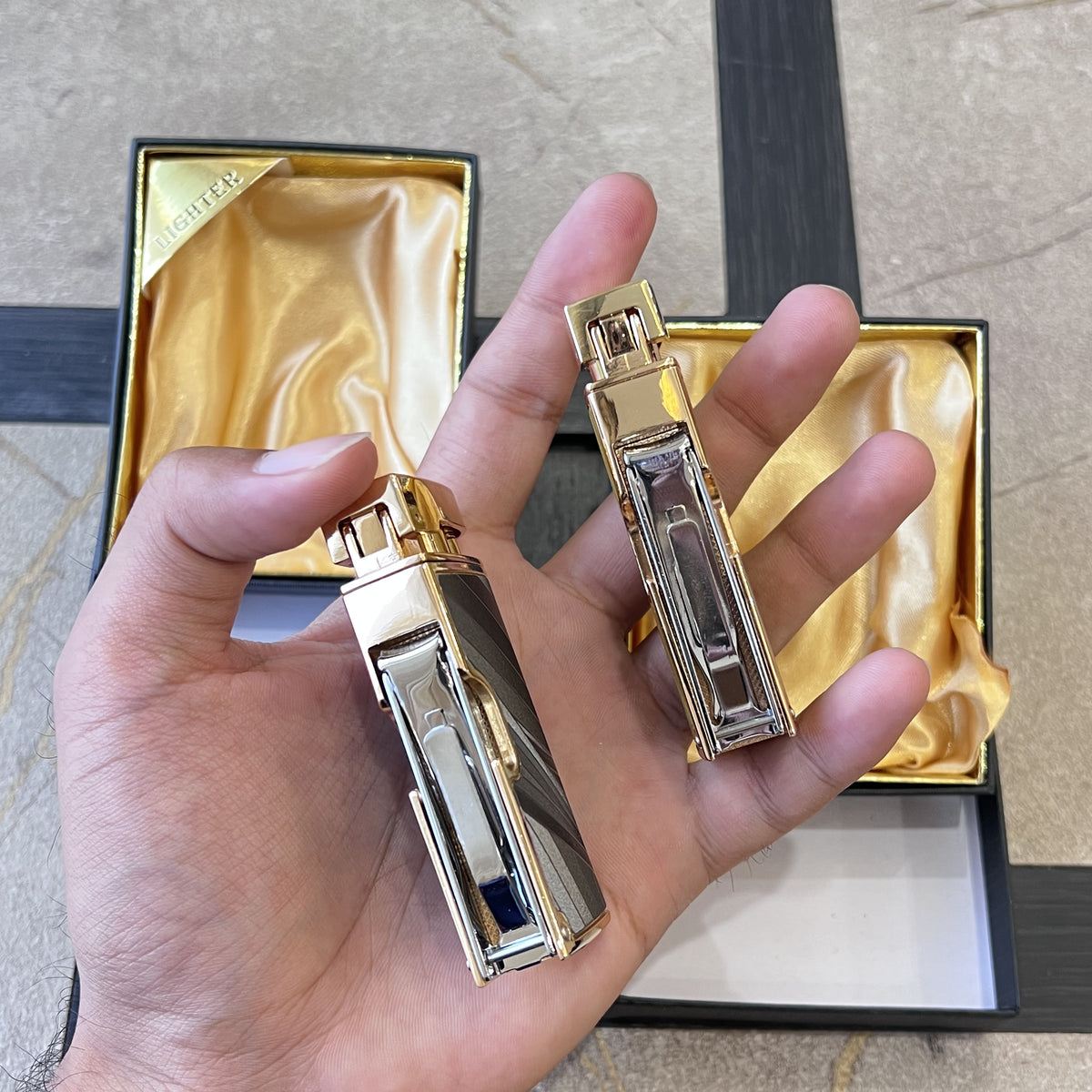 Textured Metal Jet Flame Lighter with Fold-Out Nail Cutter