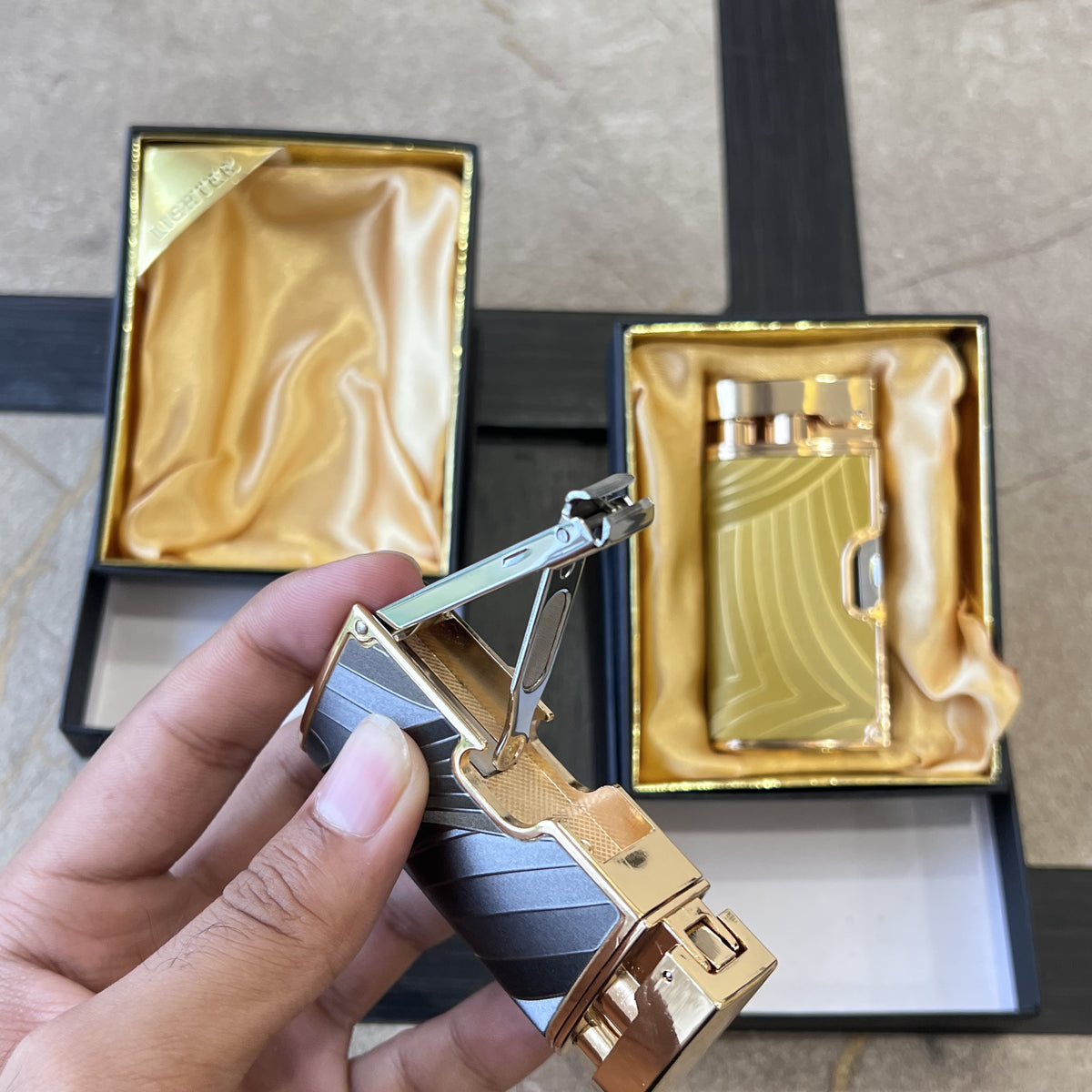 Textured Metal Jet Flame Lighter with Fold-Out Nail Cutter