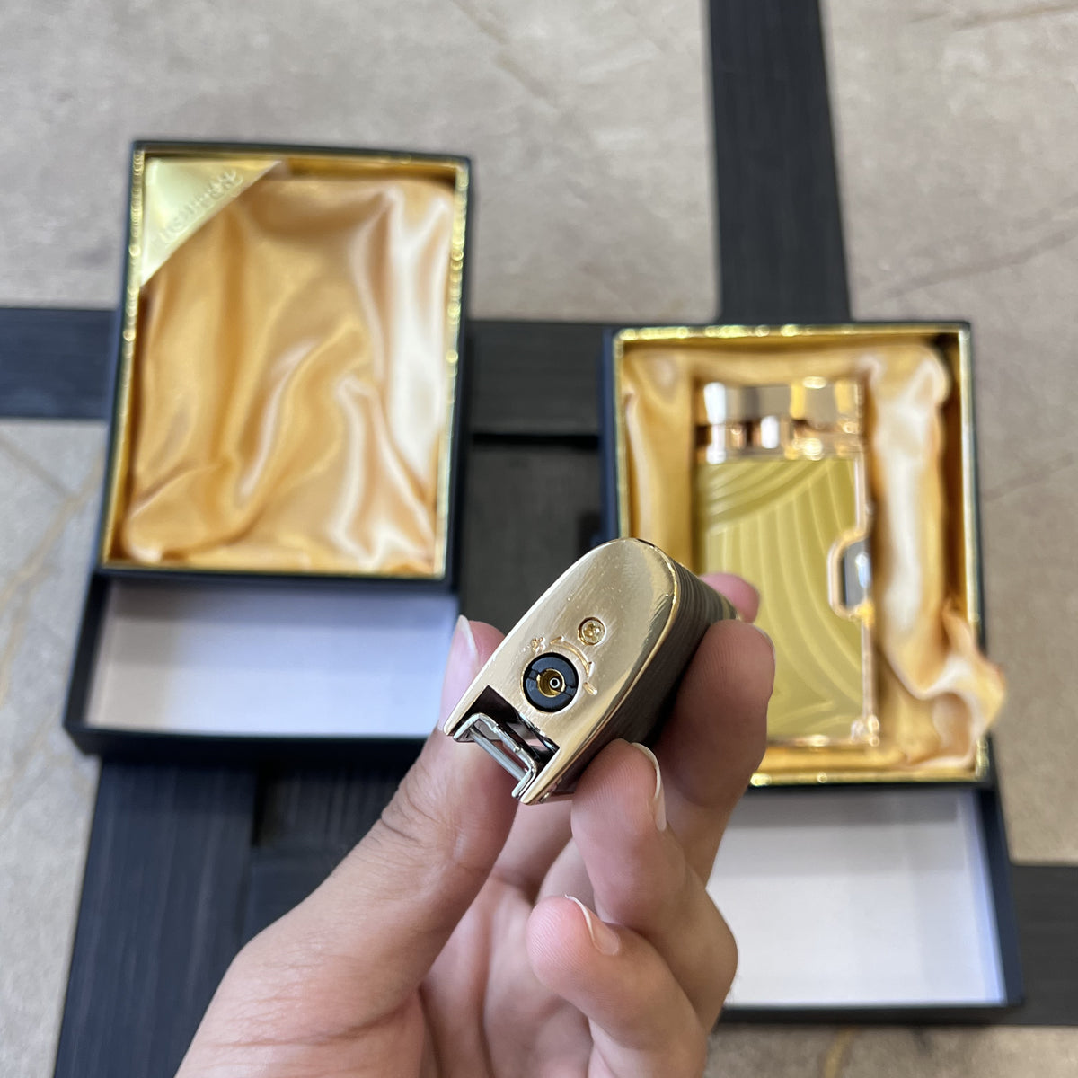 Textured Metal Jet Flame Lighter with Fold-Out Nail Cutter