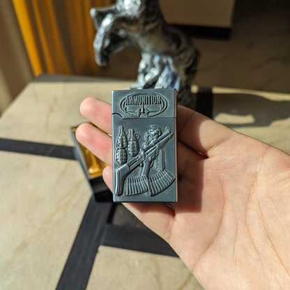 Embossed Rifle Military Flip Lighter with Convertible Flame